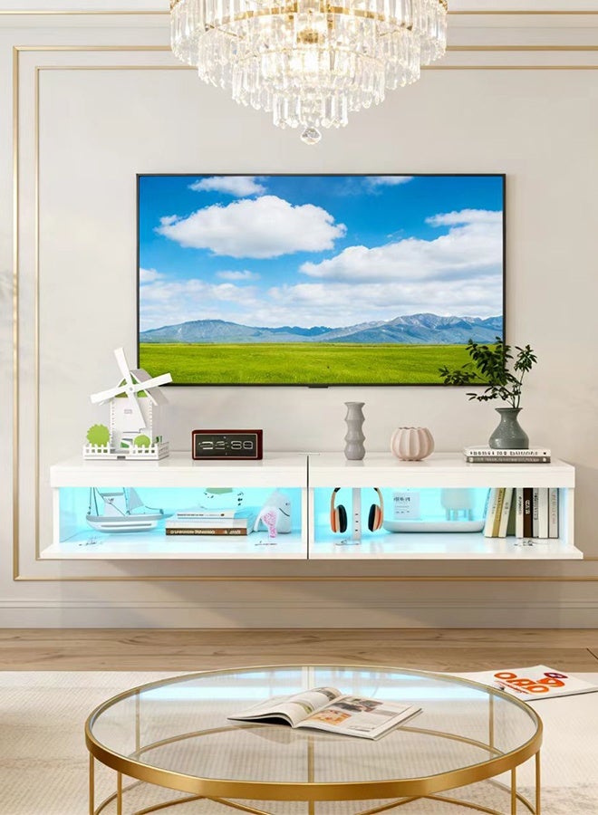 JCB CHIC حامل تلفزيون عائم مع مصابيح LED RGB ، مركز ترفيه مثبت على الحائط مقاس 71 بوصة ، خزانة تلفزيون عصرية عالية اللمعان ، رف تلفزيون لتلفزيونات مقاس 65/75/80 بوصة - Image 1